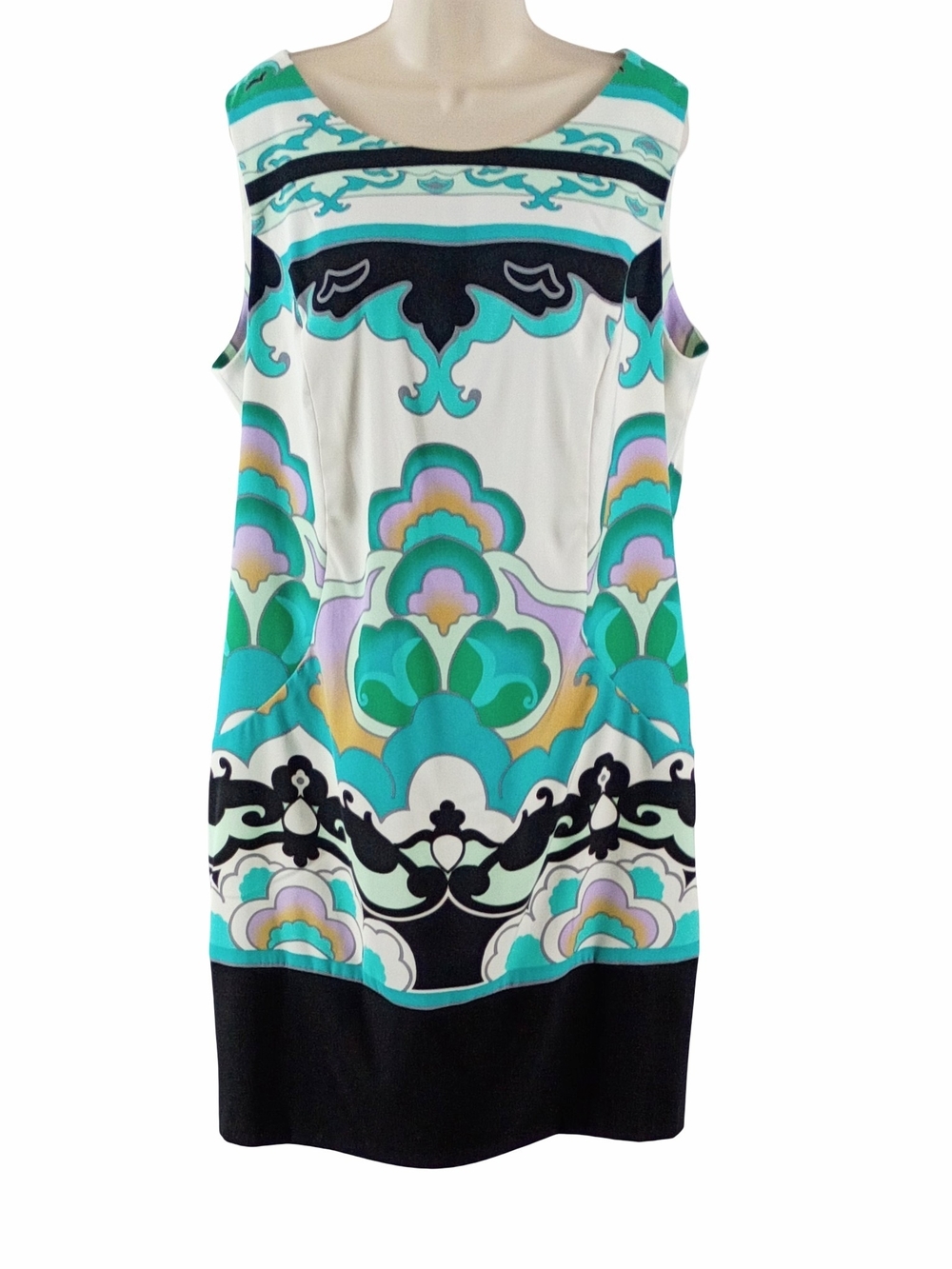 dressbarn White Teal Black Printed Midi Dress Size 18W - Picture 2 of 8